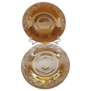 2 Vintage Fire King Saucer Plates Luster Ware Peach 5 3/4” Laurel Leaf USA